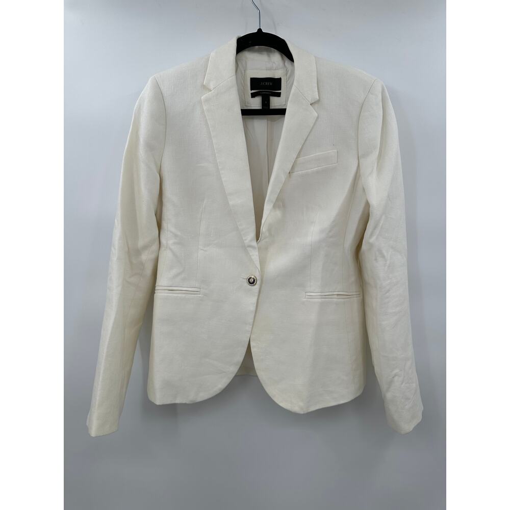 J. Crew Campbell Linen White Blazer Single Button Jacket Size 8 Medium
